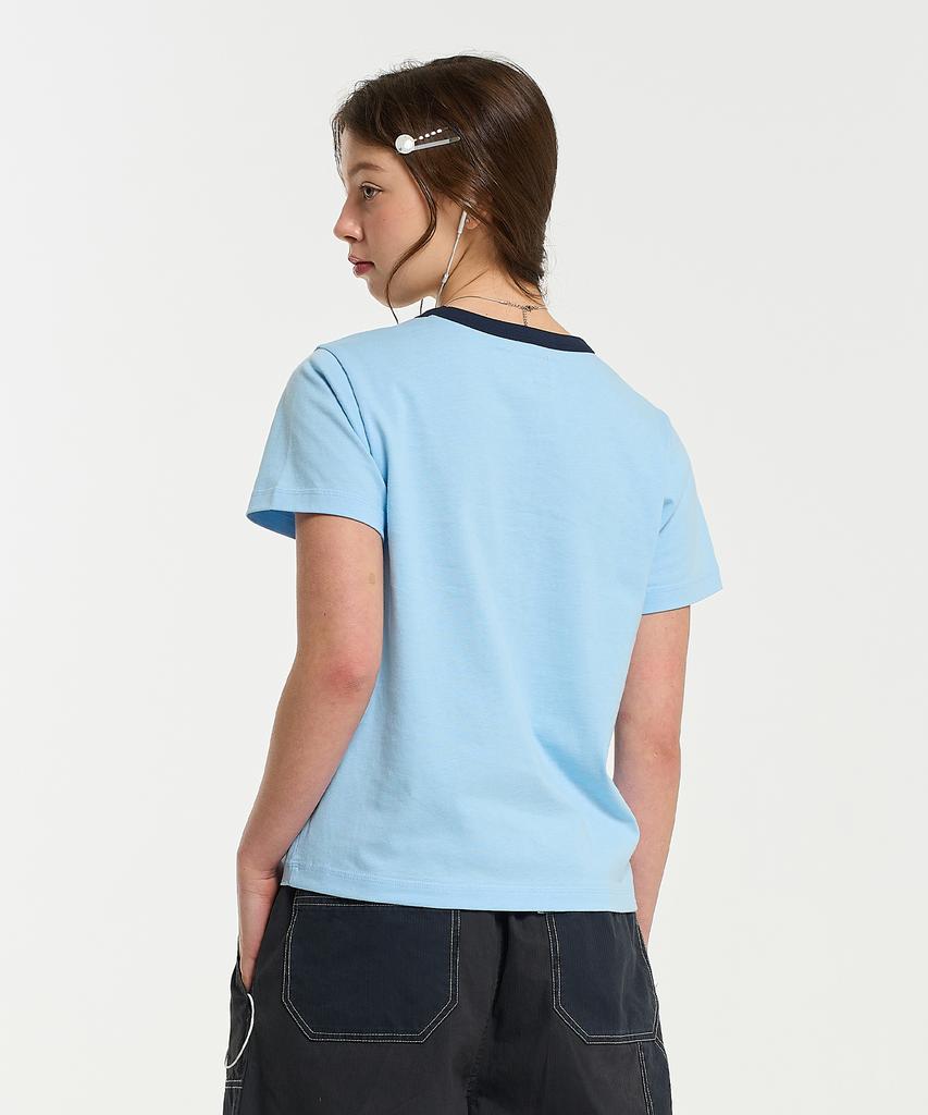 AECA (Woman) Aeca Oval Emblem Graphic Ringer Half Sleeve Tee-Sky Blue