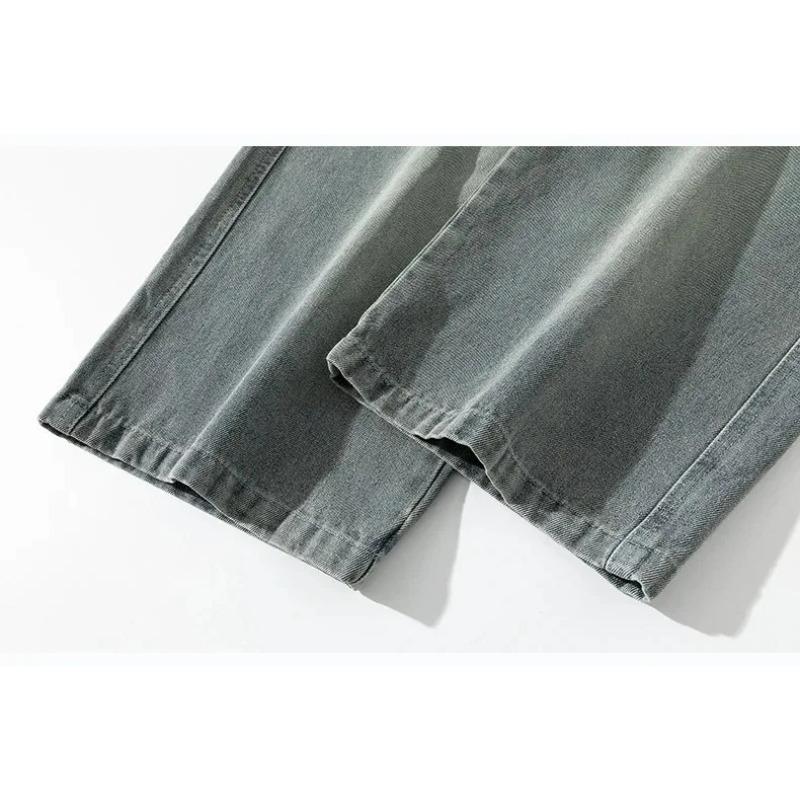 Jeans Wide Leg Washing Pants Men Trousers Neutral Solid Color Loose Casual Korean Fashion Pocket Cargo Pant