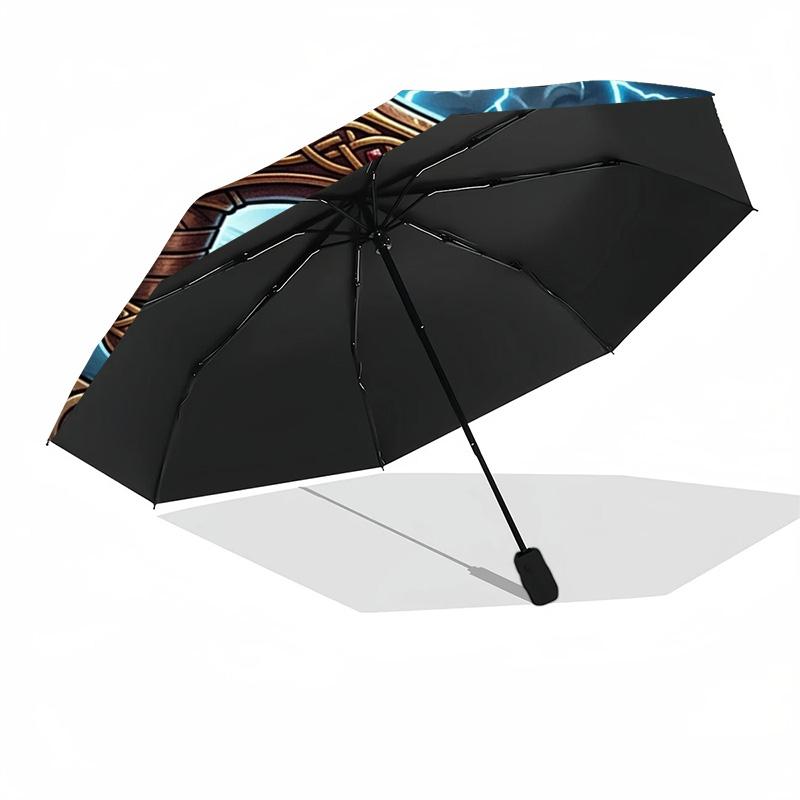 Thors Hammer Storm pattern umbrella, portable and foldable design, 8 ribs, a casual accessory for Halloween, Christmas, and birthday gifts.