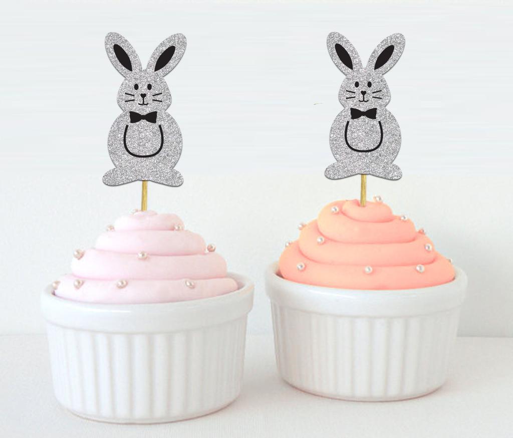 Darling Souvenir | Třpytivé zlaté velikonoční zajíček, ozdoby na muffiny, dezertní dekorace, ozdoby na muffiny - sada