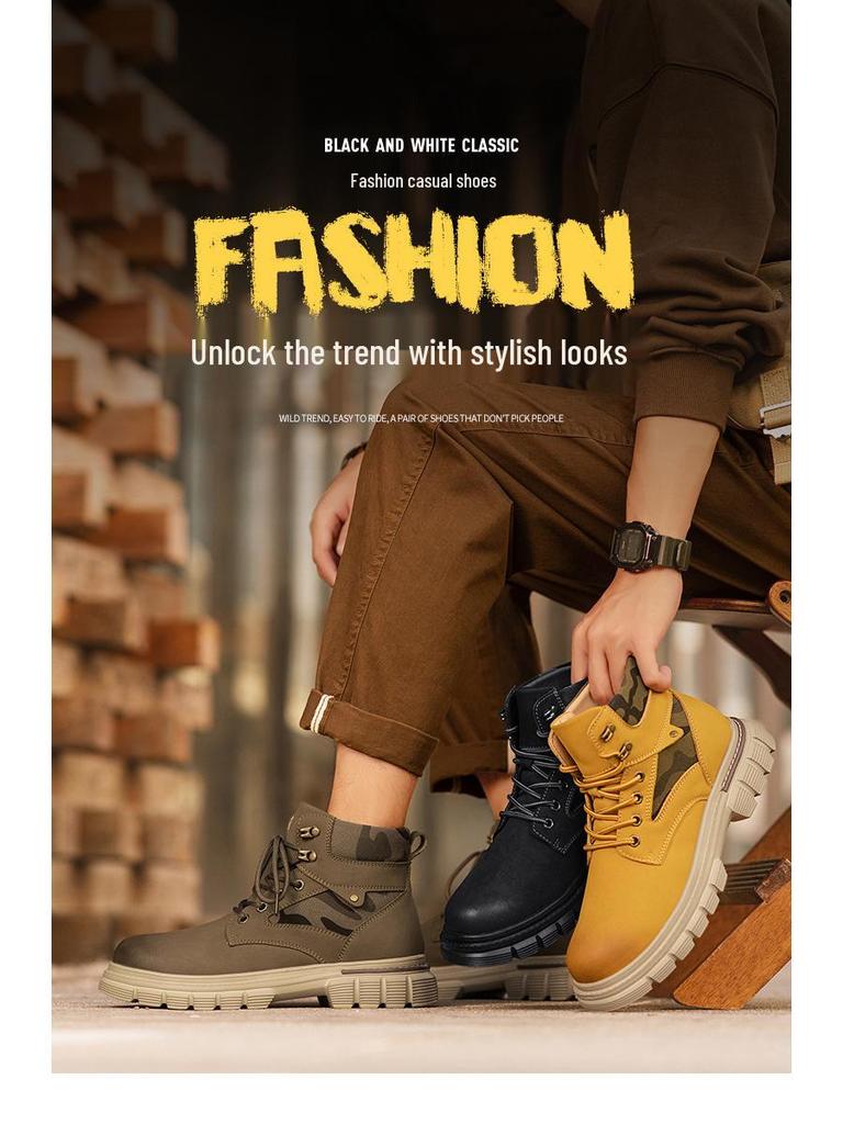 Winter Men's Fleece-Lined Non-Slip Martin Ankle Boots - High-Top British Style Work Shoes