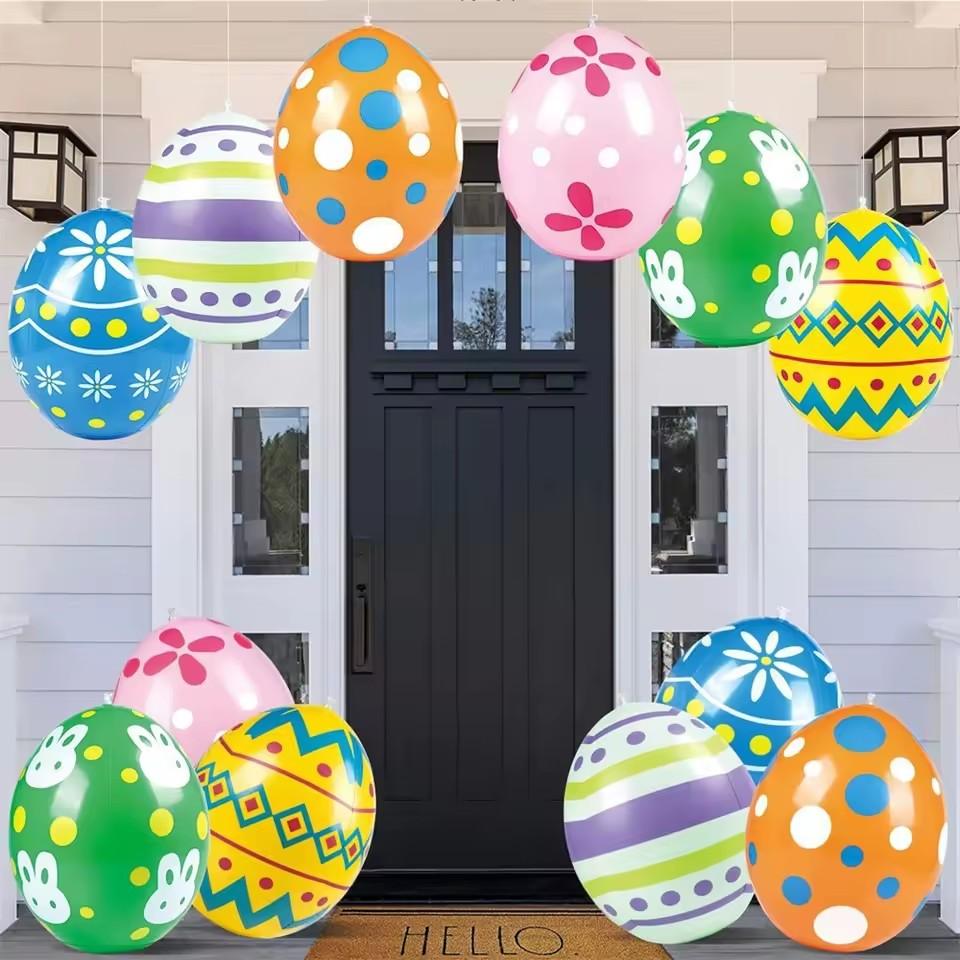 Giant Egg Easter PVC Inflatable Ball Outdoor Garden Pendant Ornament 35x27cm Balloon Party Easter Egg Decorations for Yard arancione