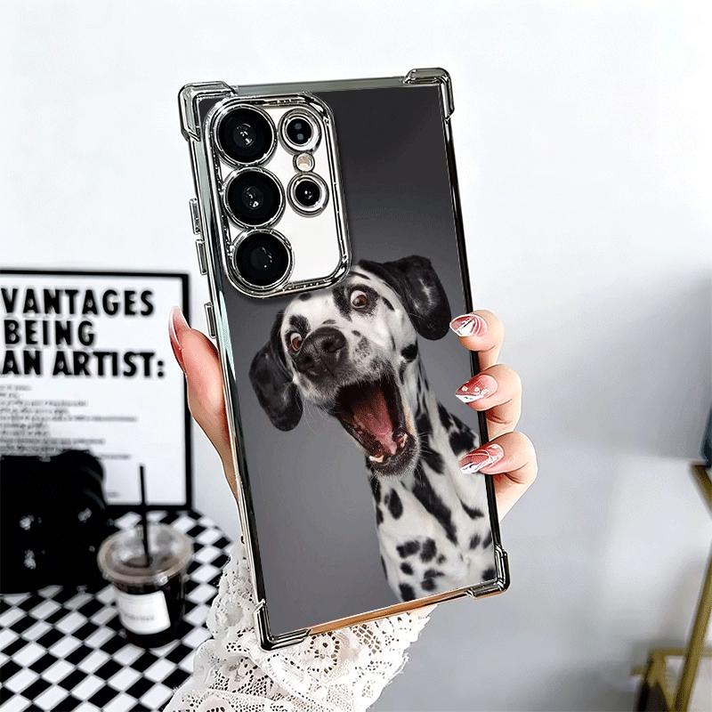 Dalmatian Cute Dog Plating Phone Case For Samsung Galaxy S24 S25 FE S26 Edge S23 Ultra S22 S21 Plus S20 Anti-Fall Airabag Cover