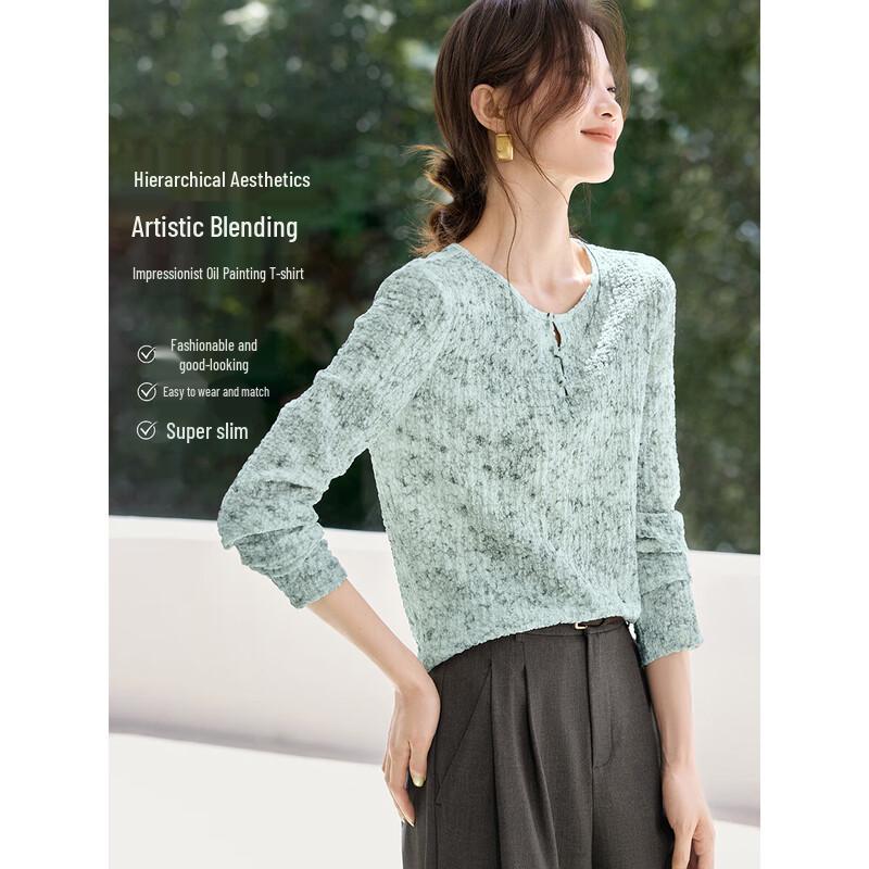 Mohanyimei Women s Tie-Dye Textured Long-Sleeve T-Shirt L