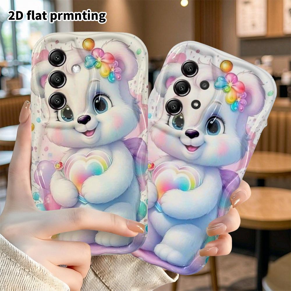 Phone Case: 2D Flat Samsung Galaxy A34 A35 S20 S22 S21 FE Plus Ultra Protective Case, Rainbow Candy Little White Bear, Christmas and Halloween Gift