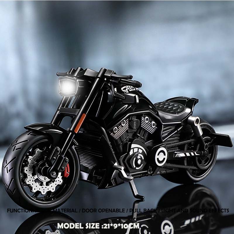 Simulation 1/10 Alloy Har Vintage Motorcycle Model with Sound and Light Diecast Toy Motorbike Collection Miniature Voiture