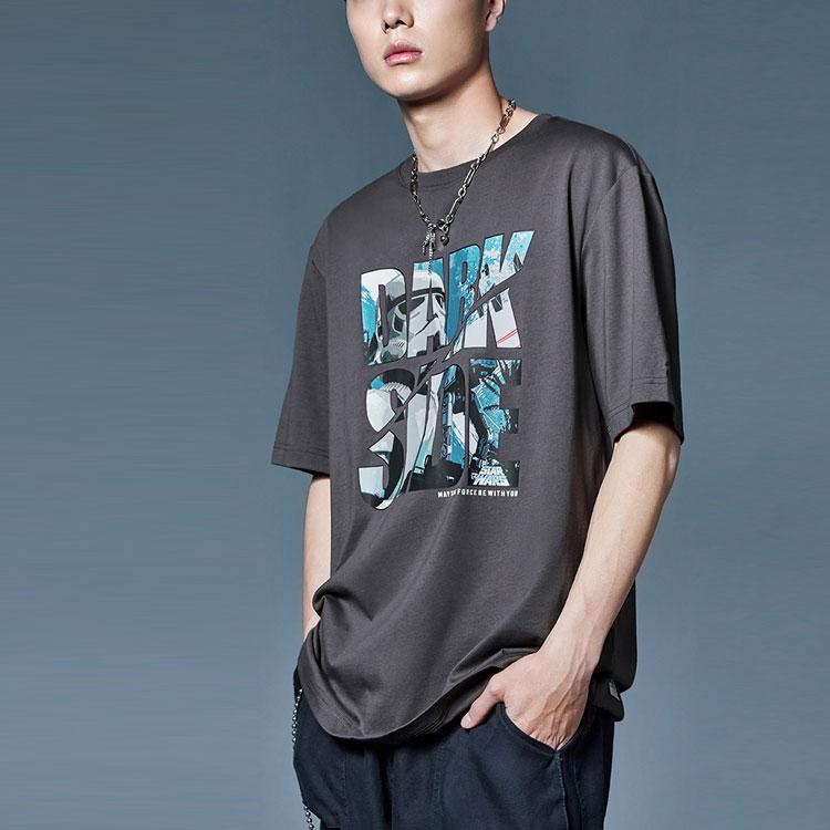 Li-Ning X Star Wars Co-Branded Round Neck Logo Print Short Sleeve T-Shirt Men Tops Black Pine-Grey AHSR335-4