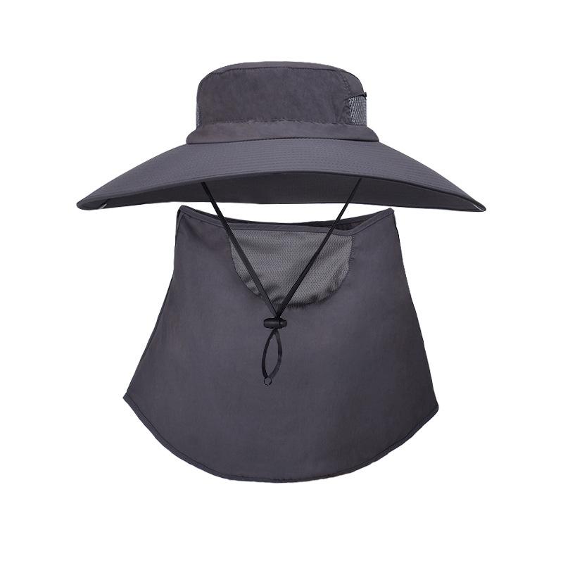 9252 summer big brim bucket hat men's mountaineering fishing breathable sunscreen sunshade mask hat set