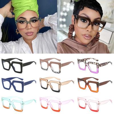 Óculos Vintage Oversized Anti-Luz Azul Lentes Transparentes Coloridas Armação de Óculos Ópticos Femininos Quadrados para Mulheres
