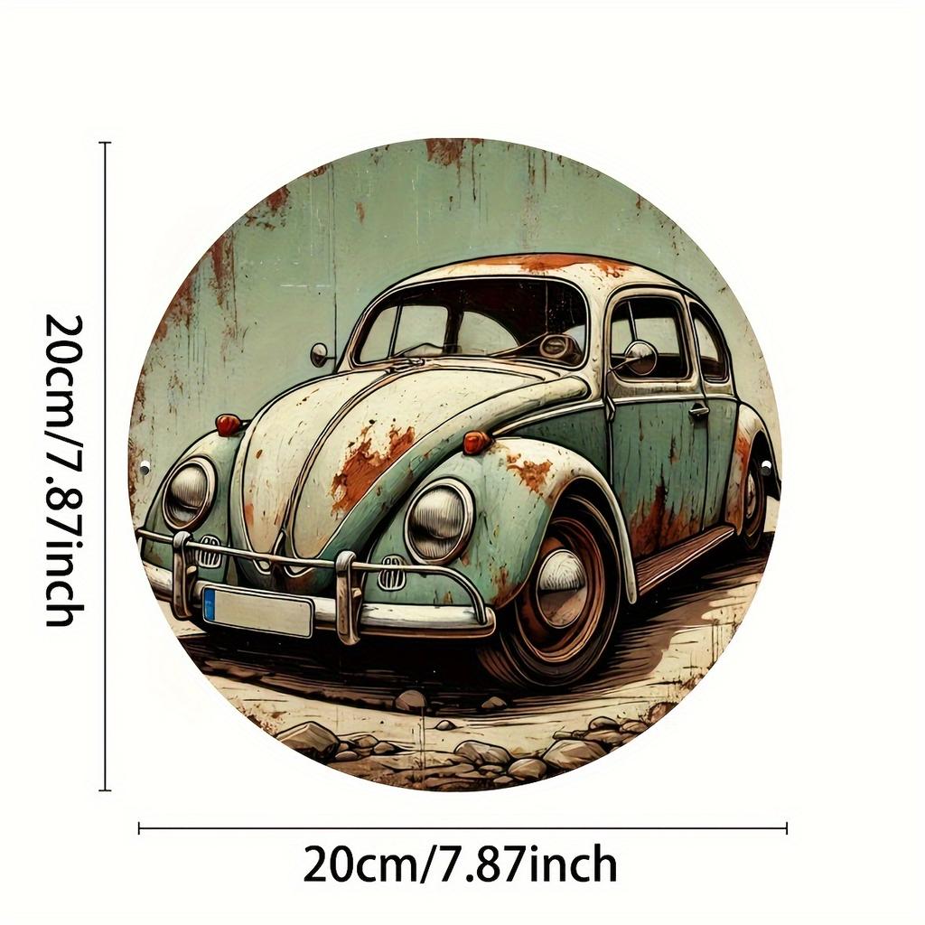 Vintage Rust Beetle 8x8 Inch Round Aluminum Sign
