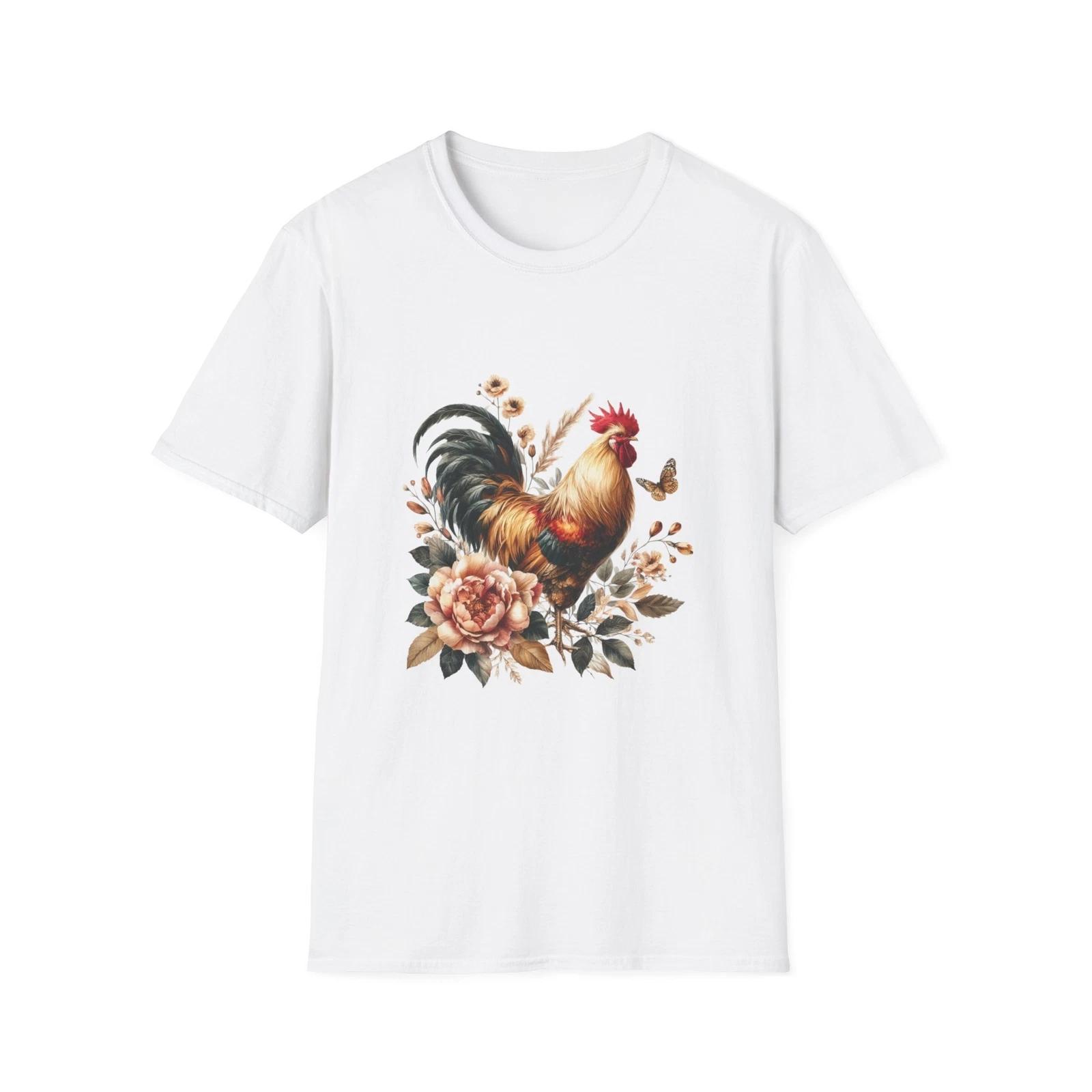Rooster Floral T-Shirt, Funny Farm Tee, Gardening Gift, Spring Apparel, Chicken L