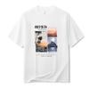 Trendy Casual Tshirt Mens Shortsleeved Summer New Style American Street Landscape Pattern Black Roundneck Couple Shoulder