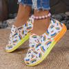 2025 New Plus-size Lace-up Color Low-top Shoes Women's Ethnic Style Graffiti Lazy Canvas Flat Shoes