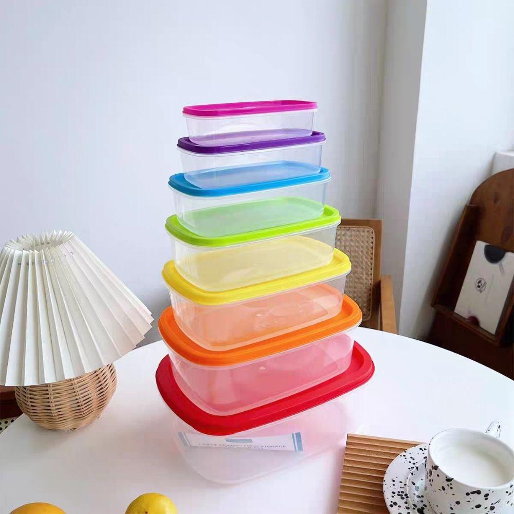 7Pcs Plastic Freshing Box Rainbow Food Sealed Box Reusable Sealed Food Container Household