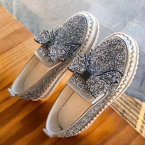 Kvinner Bowknot Rhinestones Low Top Platform Sneakers Walking Loafers Nurse Shoes