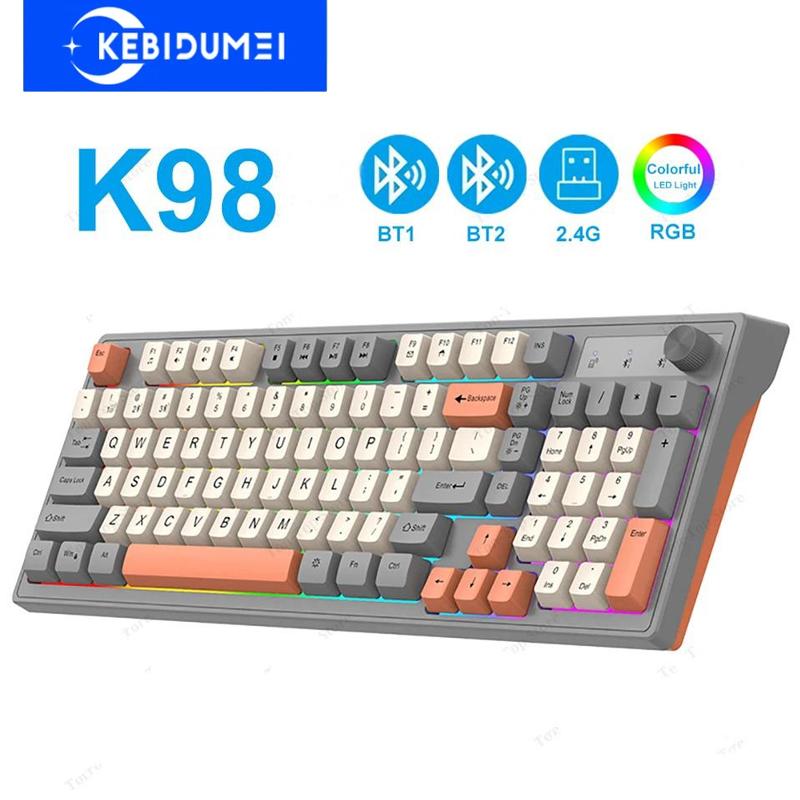Teclado Mecánico de Sensación Dual Modo Teclado Bluetooth 5.0 Dual Teclado Inalámbrico 2.4G Teclado para Juegos con Retroiluminación RGB Para Portátil