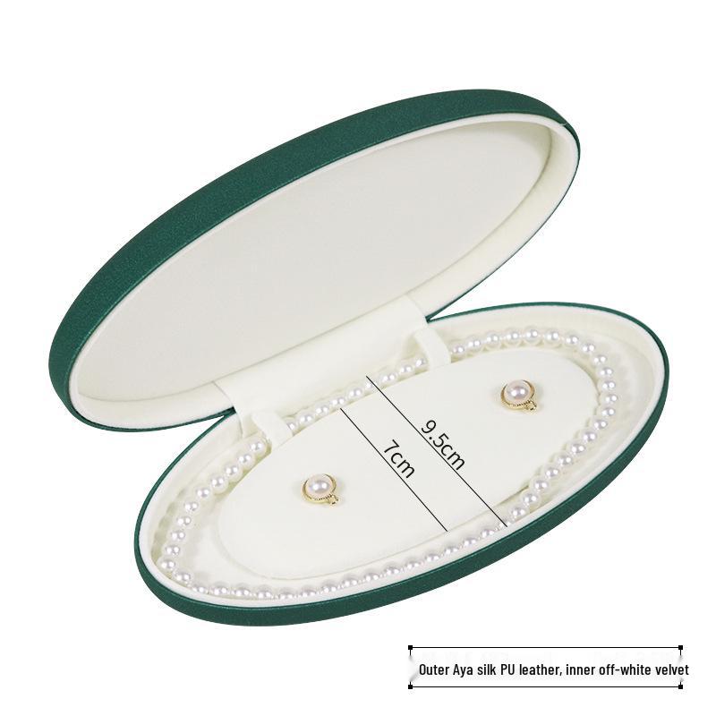 

Oval PU Leather Pearl Two-Piece Jewelry Box Set for Necklace and Earrings