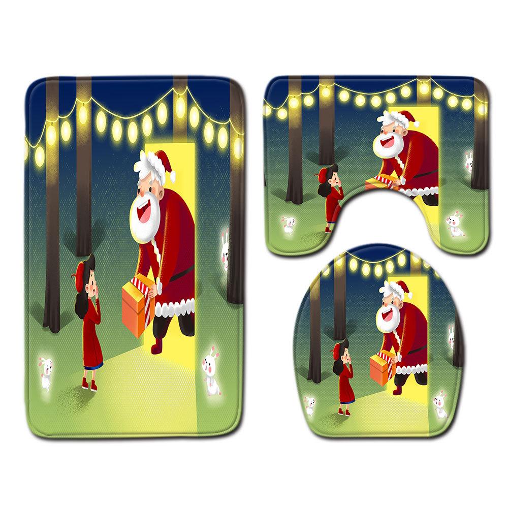 

Christmas Bathroom Floor Mat Toilet Three-Piece Set 45cmx75cm