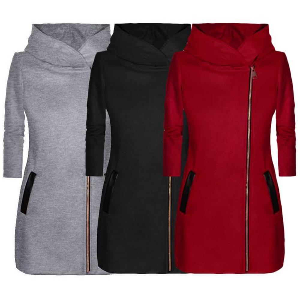 Autumn Winter Fashion Women Coat Solid Color Zip Up Long Sleeve Hooded Jacket Coat Outerwear Long Section Women's Coat
