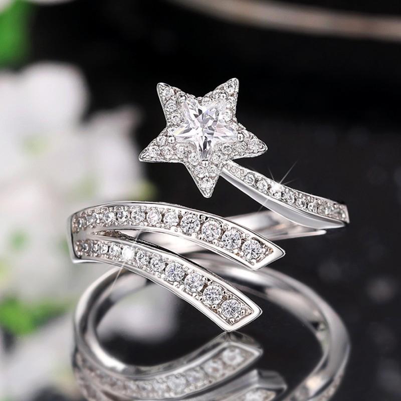 Huitan Star Finger Rings for Women Resizable Band Silver Color Sparkling Cubic Zirconia Exquisite Female Rings  Jewelry