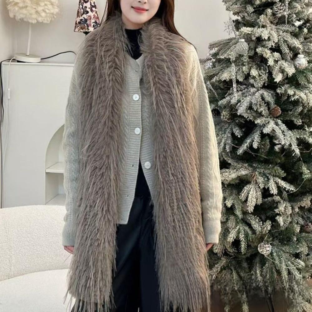 New Faux Fur Women Scarf Long Fluffy Shawl Wrap Solid Color Winter Warm Neck Cover