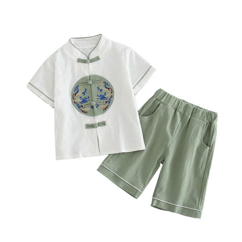 Children's Summer Suit Boys Hanbok Chinese Style Short-sleeved Shorts Suit Yangqi Girls New Chinese Two-piece Set