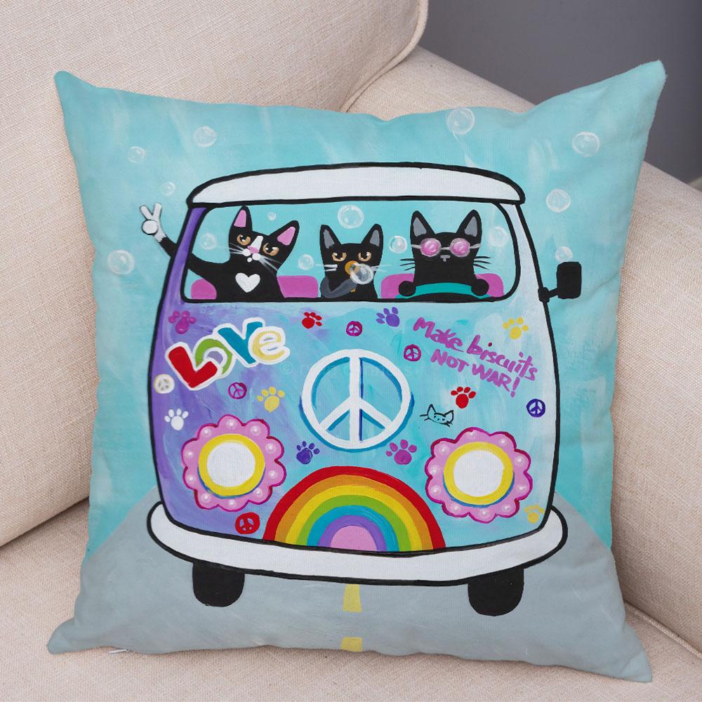 Bedroom Living Room Decorative Pillowcase Cushion Cover Pet Animal Cute Funny Cartoon Driving Cat Pillowcase