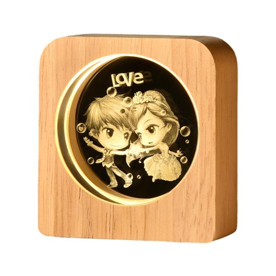 Custom 3D Photo Faux Crystal Night Light Personalized Engraved Picture Clear Ball with LED Light And Wood Base Memorial Gift for Birthday Anniversary