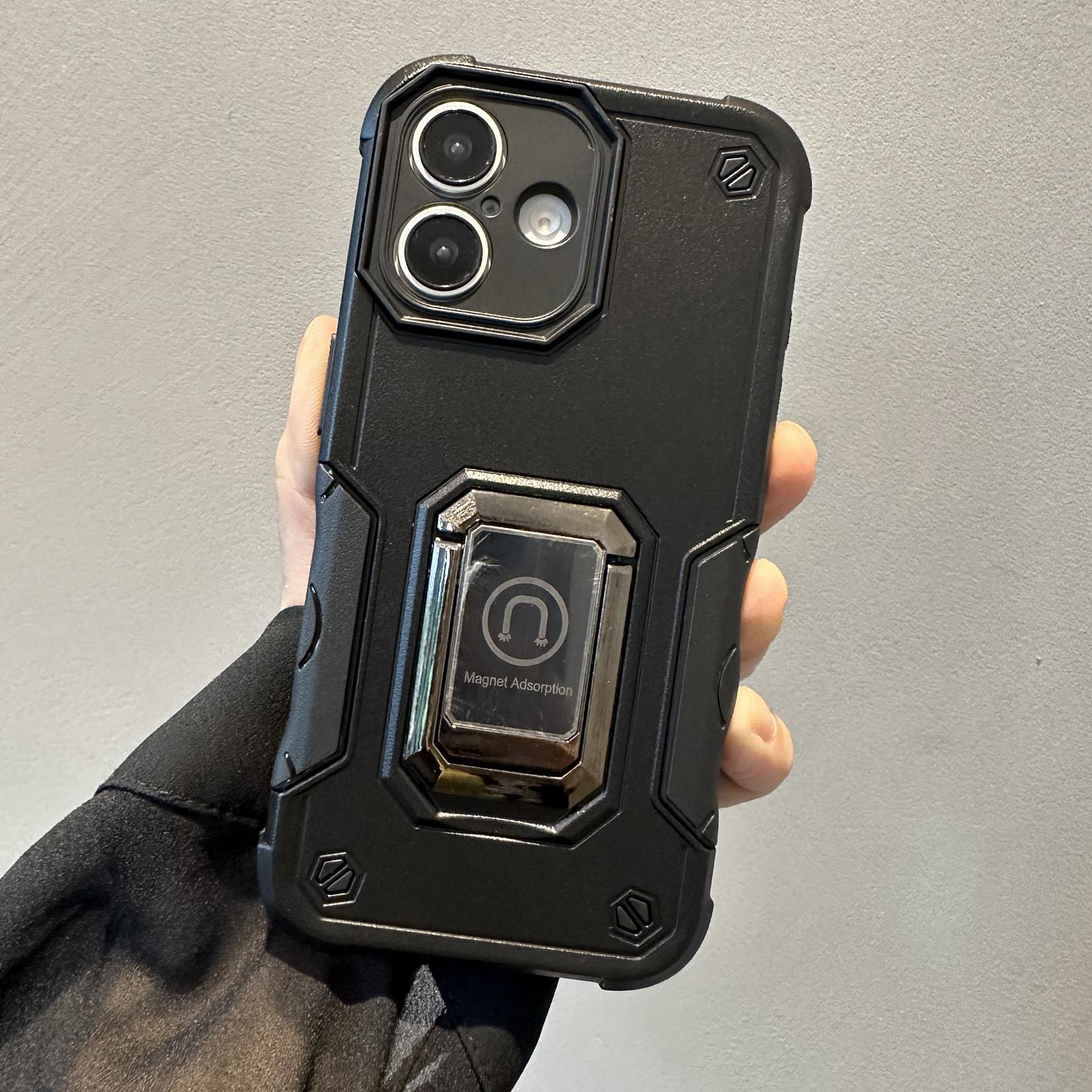 

For iPhone 16 Plus Shockproof Case PC+TPU Phone Cover with Kickstand Black