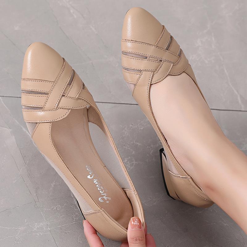 Fashion GKTINOO Pointed Toe Sandals Women Shoes Summer 2025 Designer Mid Heels Genuine Leather Woman Shoes Mesh Hollow Mujer Zapatos
