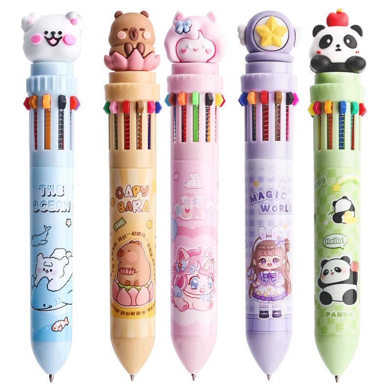12-Color Push-Type Cartoon Ballpoint Pen: Cute, Multifunctional Medium Oil Pen