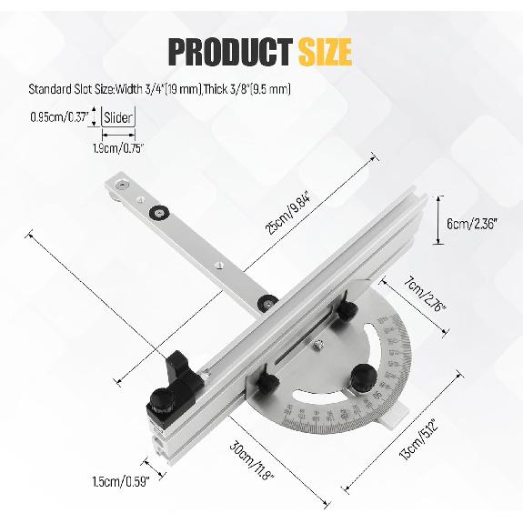 Precision Table Saw Miter Gauge System with Miter Fence, 120°Angle Stops Adjustable for Table Saw, Band Saw, Router Table, 250mm
