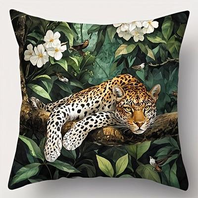 1/4 Stück Dschungel Wildtiere Kissenbezüge Tiger Löwe Elefant Leopard Tropische Pflanzen Dekorative Kissenhüllen