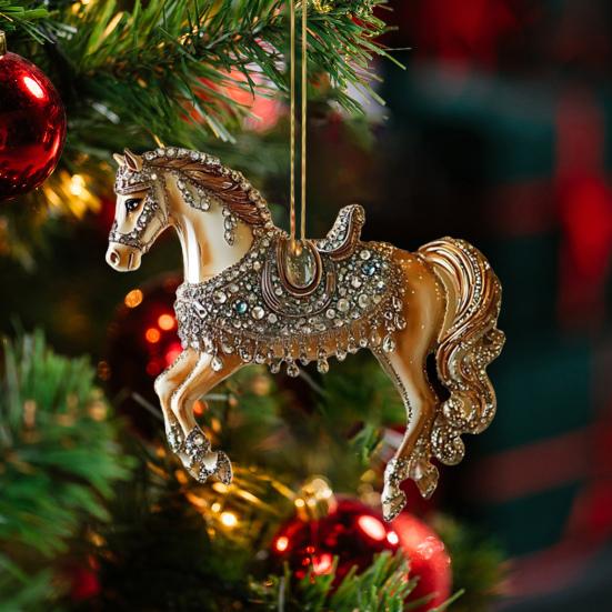 4 stk Hesteornamenter til juletre Metalliske Rhinestones Hest Julehengeornamenter Hestegaver til kvinner Jenter Hesteelskere