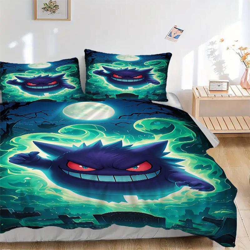 

3pcs Ghostly Pokémon Duvet Cover Set - Machine Washable, Includes 1 Duvet Cover and 2 Pillowcases, No Core Included yy251022204 135x200cm