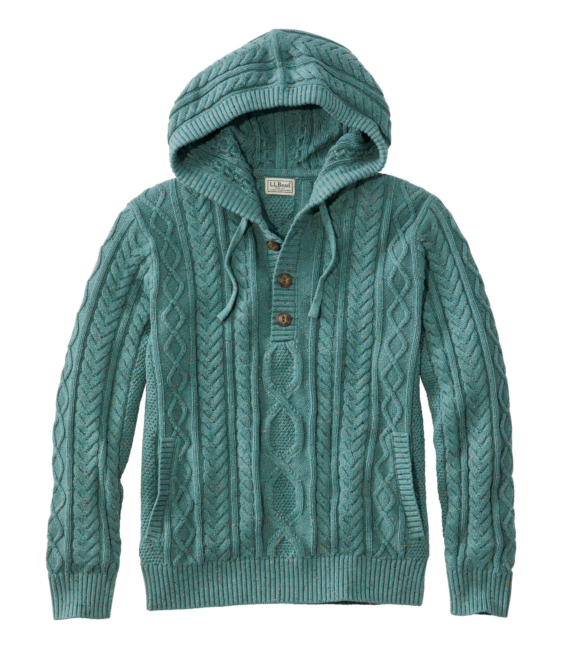 

LL Bean Heritage Soft Cotton US Size Soft Spruce 1000163816 Men s Fisherman s Sweater/Henley Hoodie, Fit, Regular, L, Green,