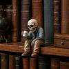 Durable Resin Craft Decor Funny Sitting Skeleton Figurine Holding Coffee Cup, Vintage Office Worker Figurines Desk Ornament, Unique Gag Stress Relief