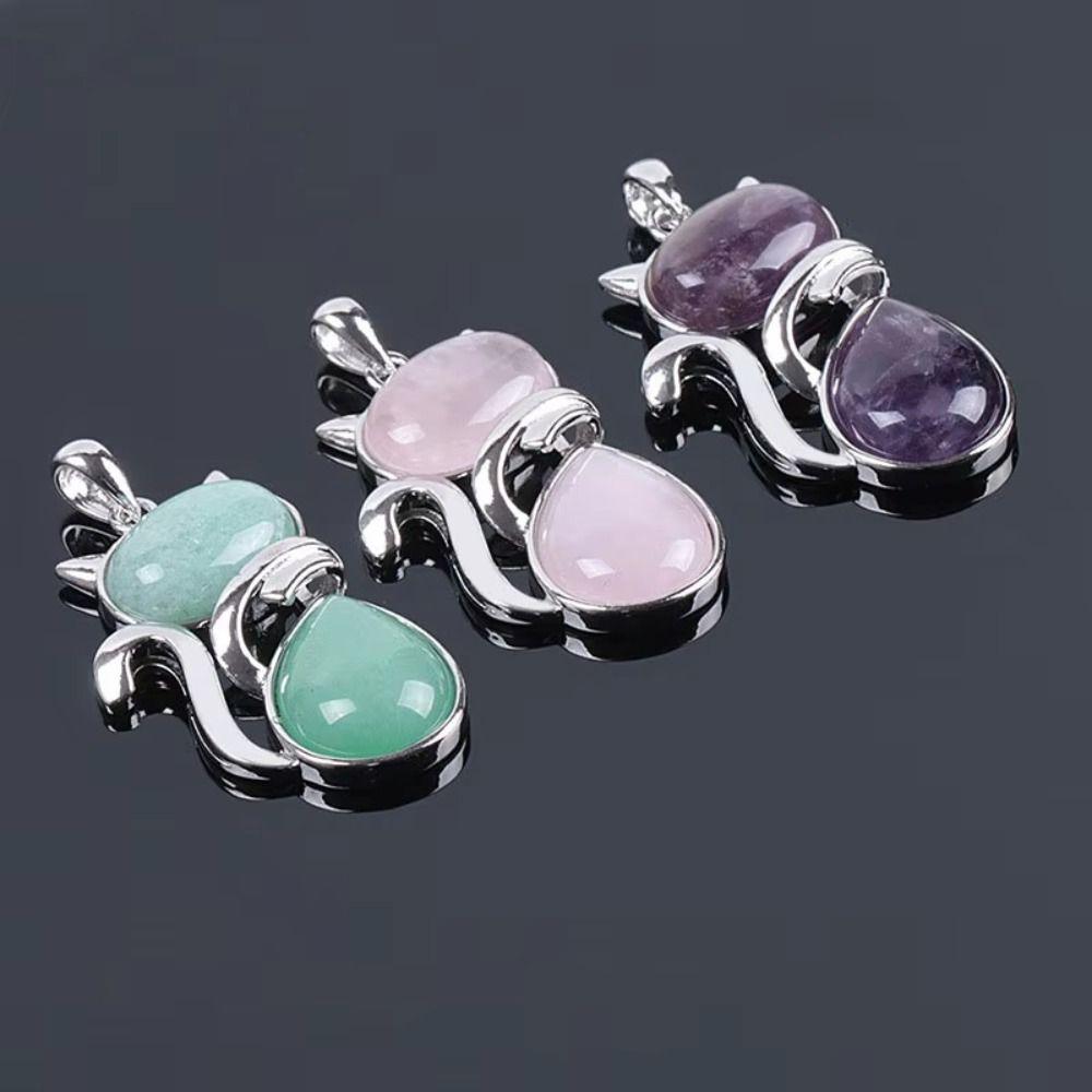 Pink Purple Stone Pendant Cute Shape Cat Jewelry Necklaces Daily Wear Cat Necklaces  Pet Lovers