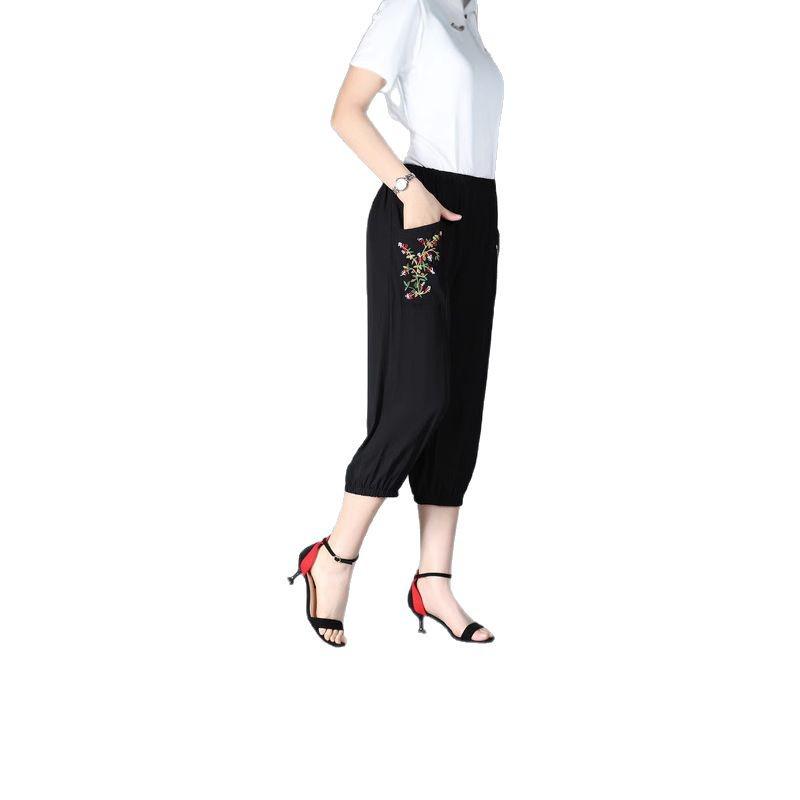 Mom's Summer Embroidered Cotton Linen Pants - Breathable Casual Fit for Women