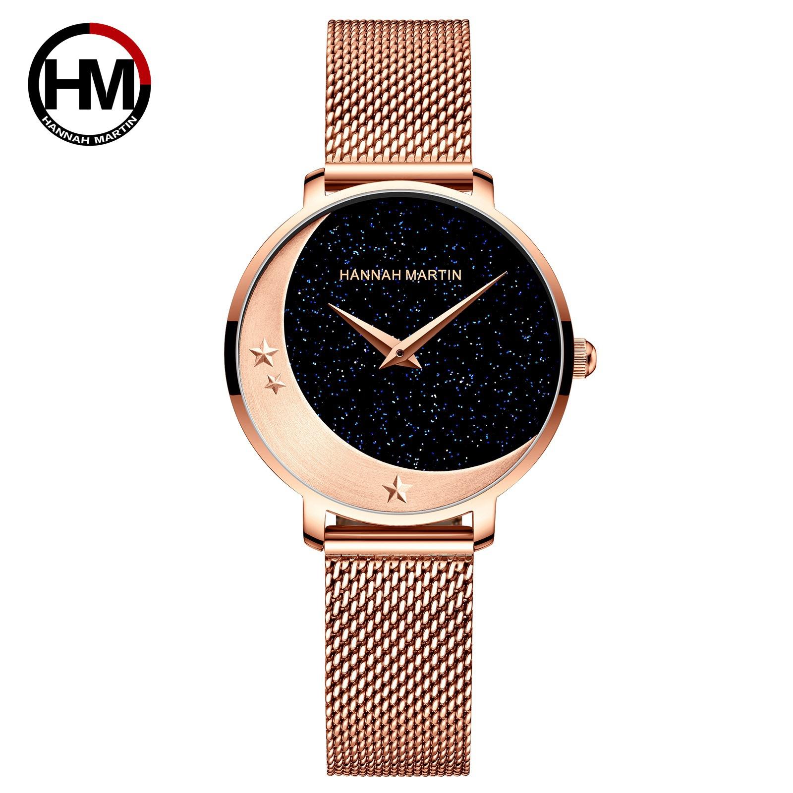 

Crescent Moon Japanese Movement Starry Sky Watch Women s Fashion BlingBling Women Starry Sky Watch розового золота