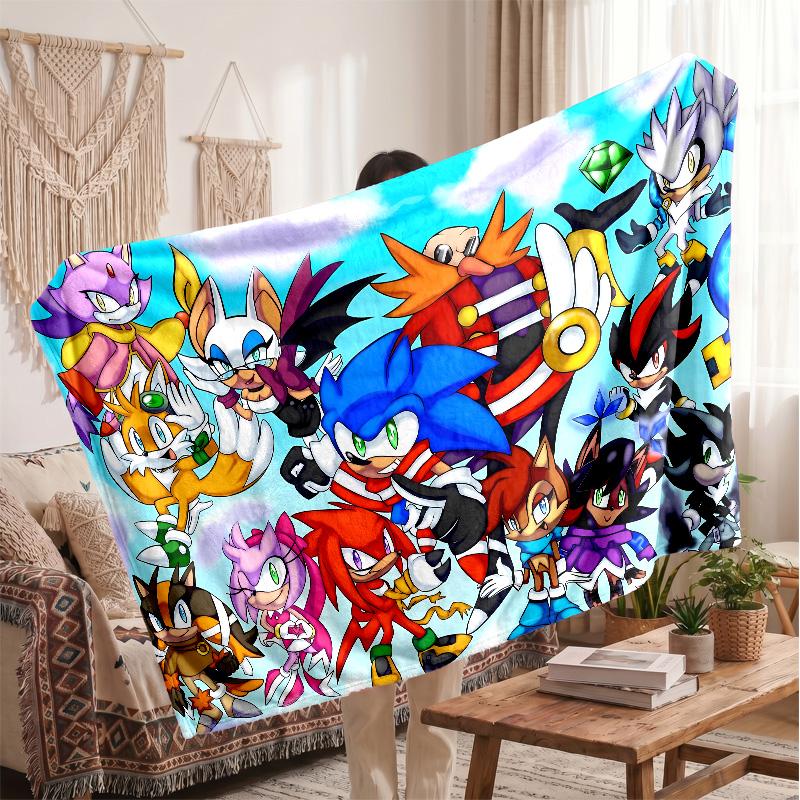 Sonic the Hedgehog Printed Flannel Blanket, Skin Friendly Warm Throw for Indoor Couch Bed Daily Use