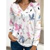 Sommer Damen 3D-Druck V-Ausschnitt Langarm T-Shirt Mode Vielseitig Atmungsaktiv Trend Lässig