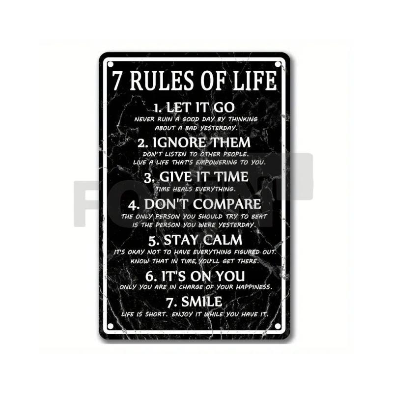 Placa de Metal com Frases Inspiradoras - 10 Regras de Ouro - 7 Regras da Vida - Notas de Sucesso - Pôster em Inglês para Decoração de Parede de Escritório de Empresa