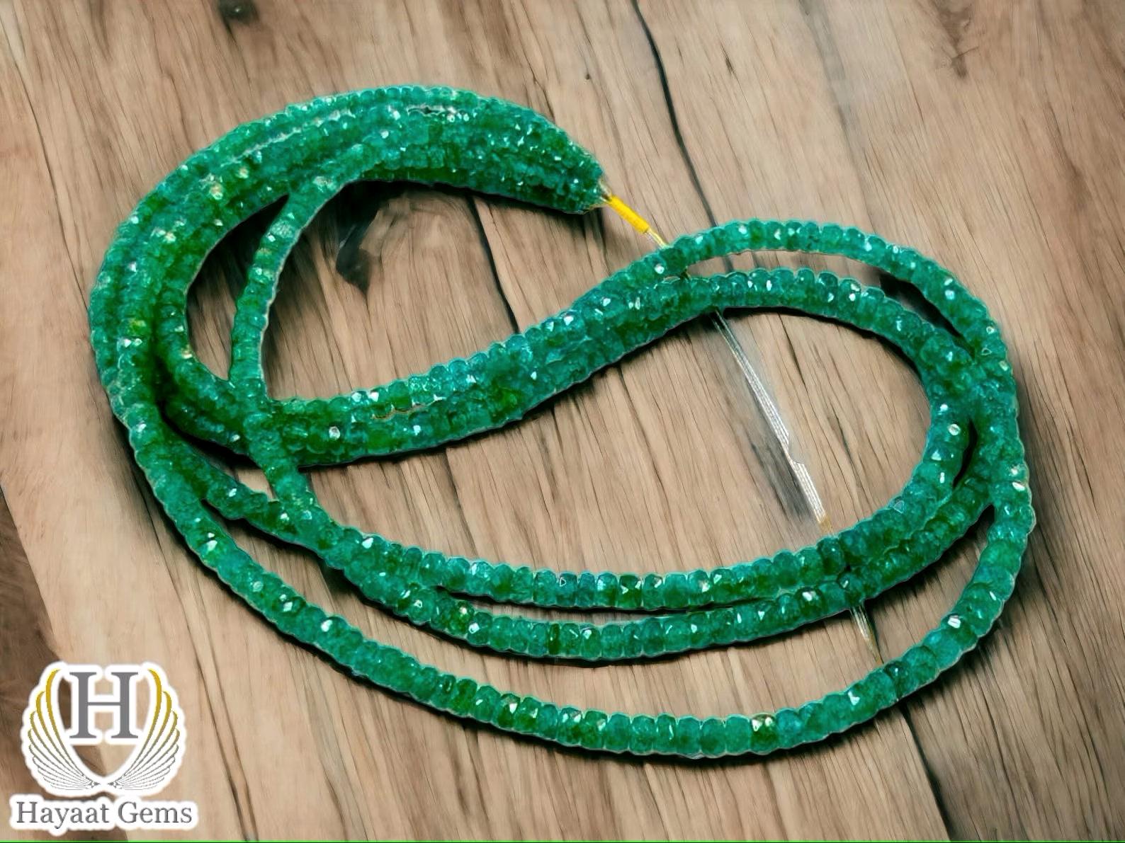 AAA Natural Emerald Rondelle Faceted Beads: 4 to 5mm Zambian Green Gemstone 40 Inch (101 CM)