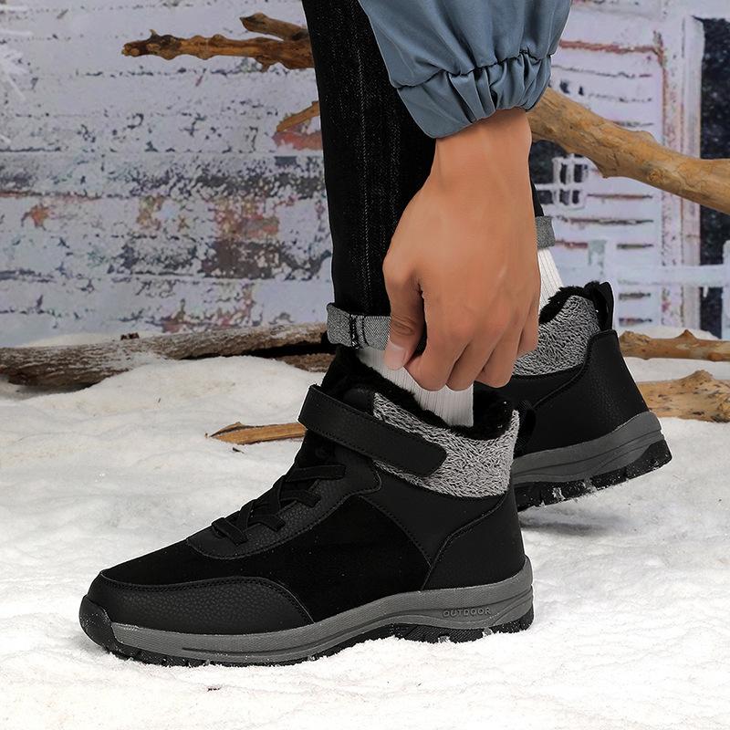 PU Leather Snow Boots Plush Ankle Boots Women Men Winter Cotton Shoes Warm Winter Anti-slip Outdoor Walking Shoes