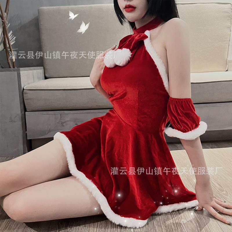 Internet celebrity christmas red plus  sexy dress women autumn and winter sweet plush pure desire skirt uniform 1883