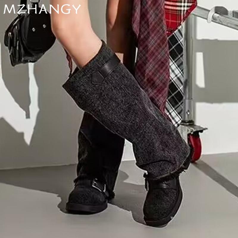 Cowboy Women High Boots Fashion Mid Heels Shoes Chunky Woman 2024 Trend Winter Chelsea Boots New Goth Pumps Snow Boots Mujer