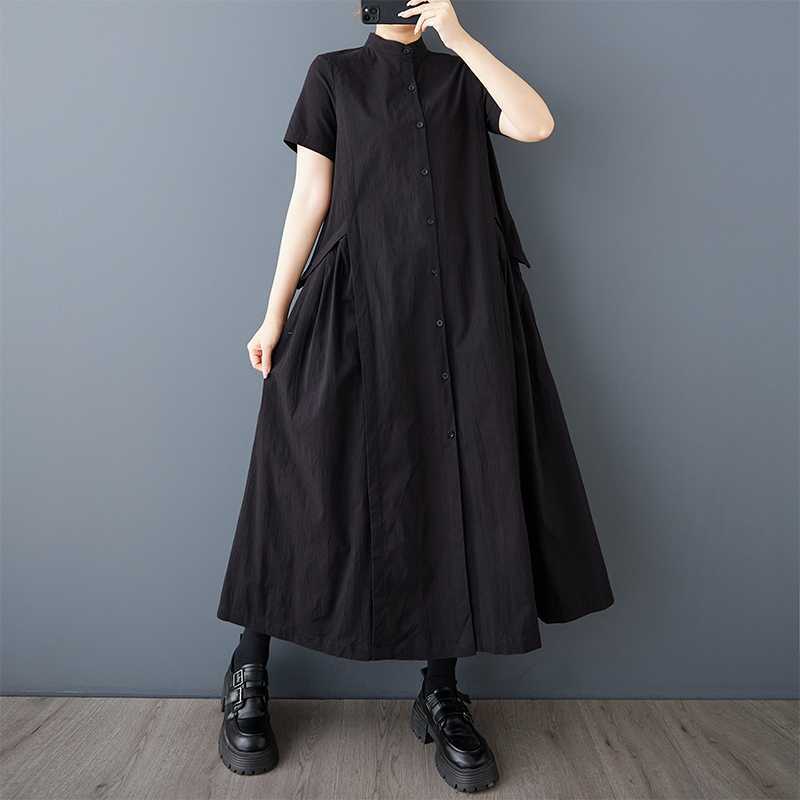 

Летние новые свободные большие ярды сращивание повседневные простые милые короткие рукава рубашки платья One Size чёрный