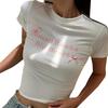 European and American Women's Clothing Autumn New Letter Printing Round Neck Short-sleeved Navel Top T-shirt Women
