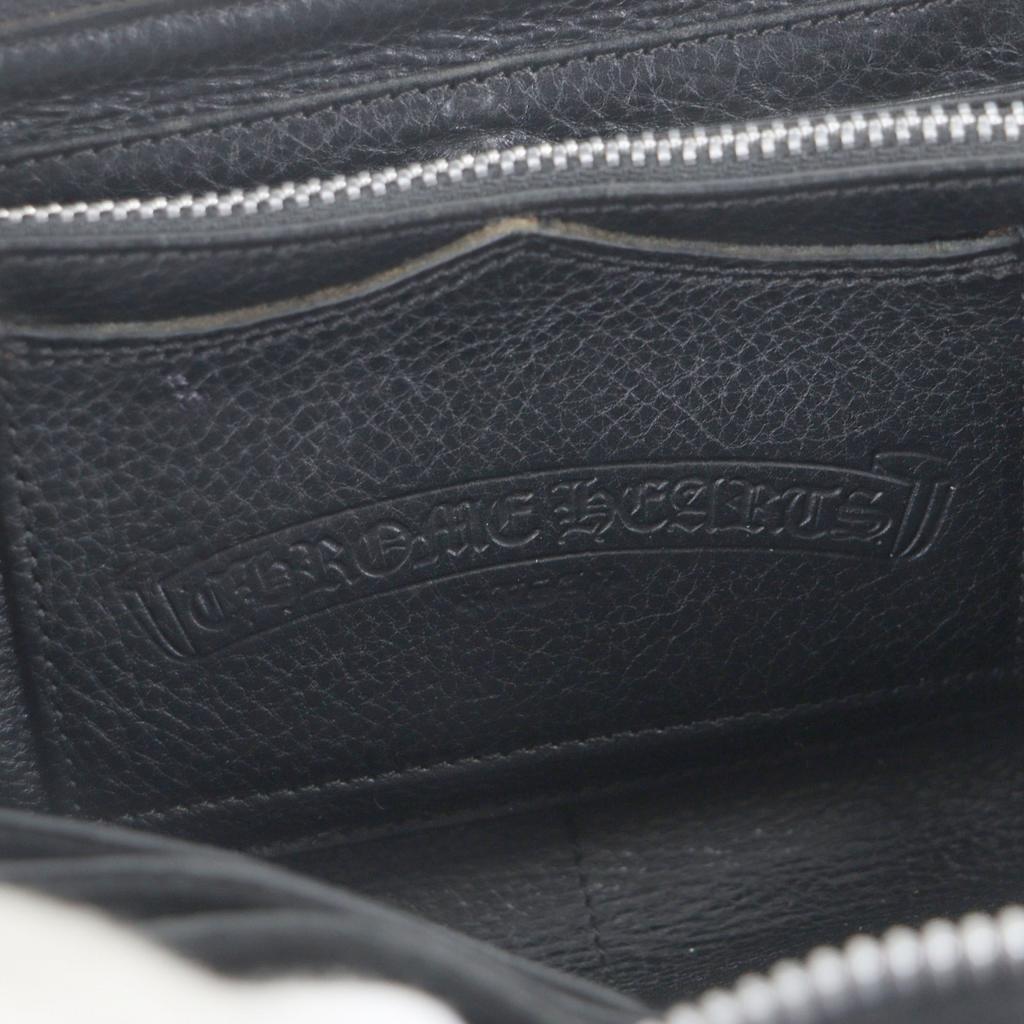 Great CHROME HEARTS Purse REC ZIP Black Leather Mens Used